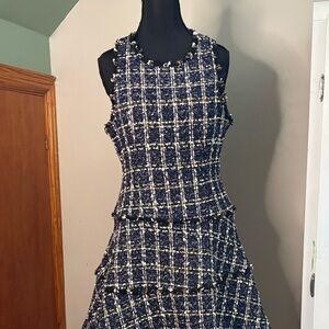 Likely Navy and White Tweed Midi Dress
